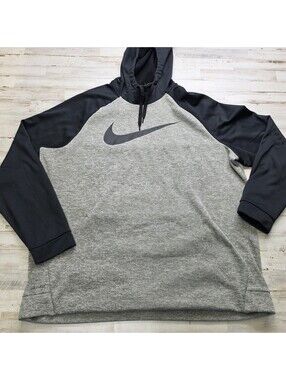 Nike Dri-Fit Pullover Hoodie Sweatshirt 3XL Tall Gray Raglan Center Swoosh